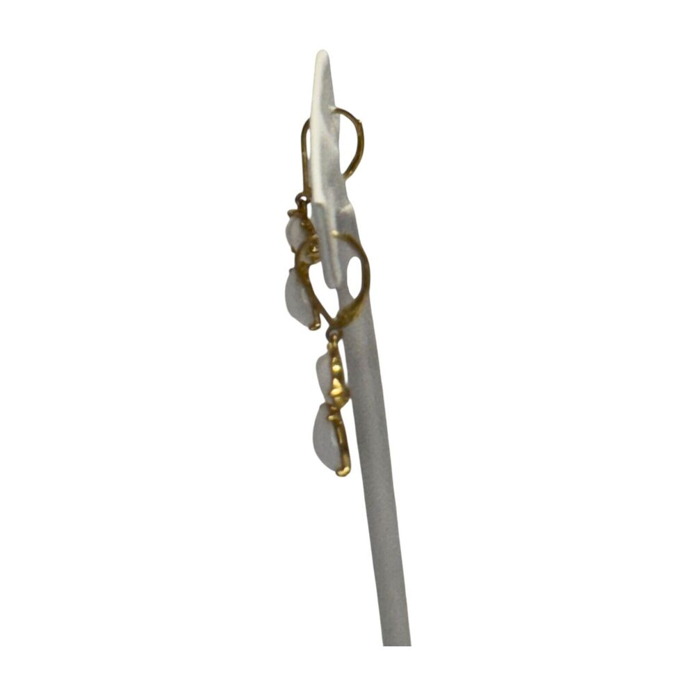 Vintage Gold-Tone White Stones Tear Drops Dangle Earrings Lever-back Women's - Picture 3 of 6